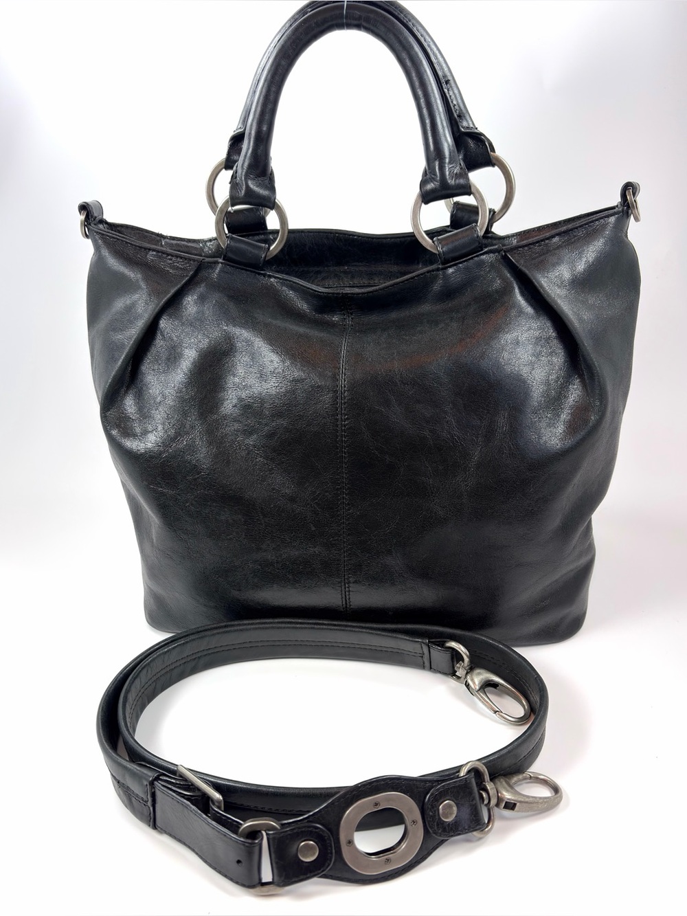HOBO International Black Distressed Leather Convertible Shoulder Tote Bag